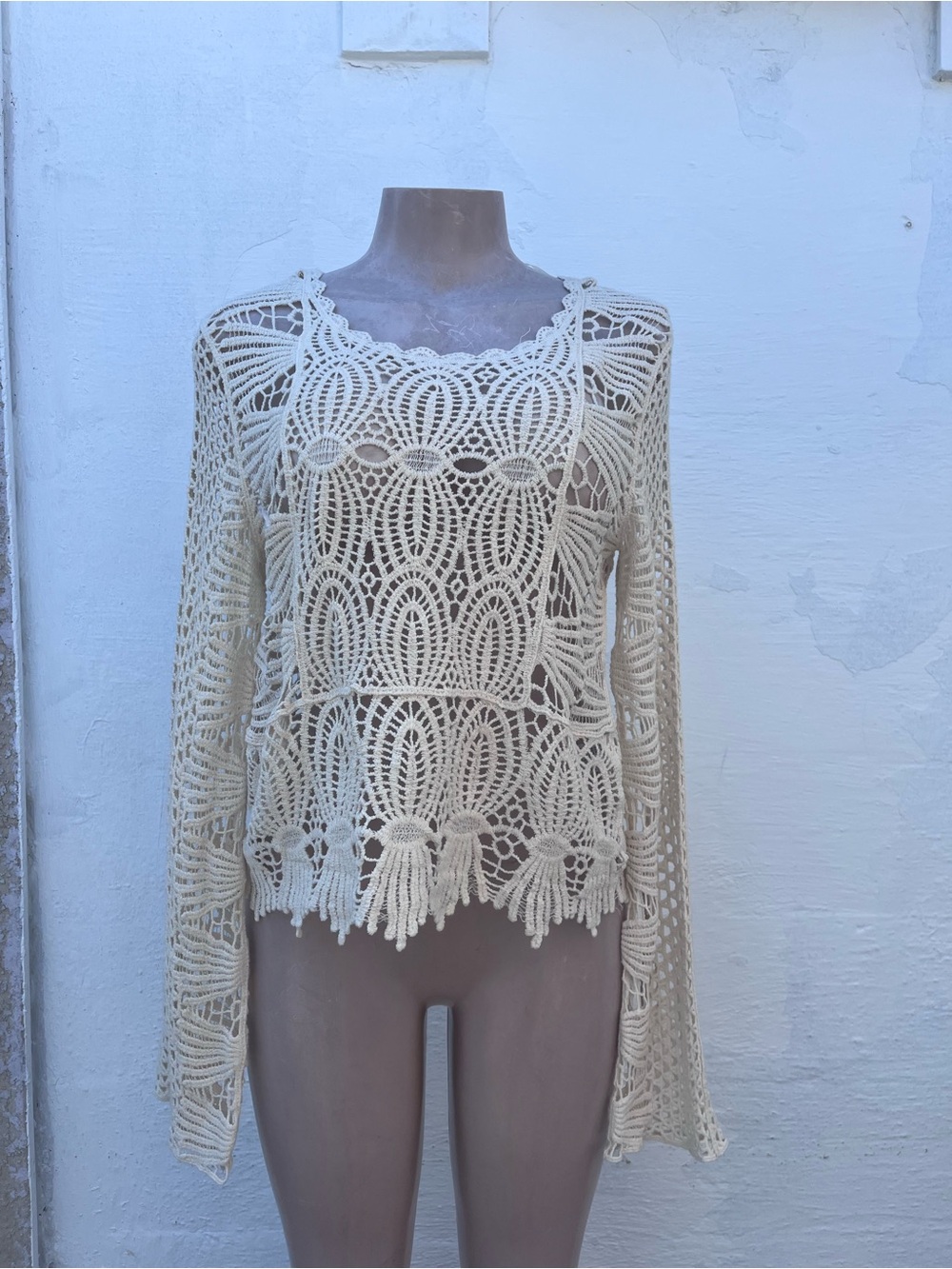 Rebellion Cream Crochet Long-Sleeve Top